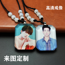 Customized diy couple necklace photo pendant custom photo lettering Crystal double-sided creative men and women birthday gift