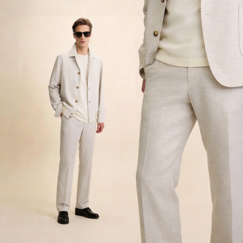 Shanjiu [Straight-Leg Casual Tencel Linen Pants] Men's Versatile Elastic Waist Business Casual Trousers