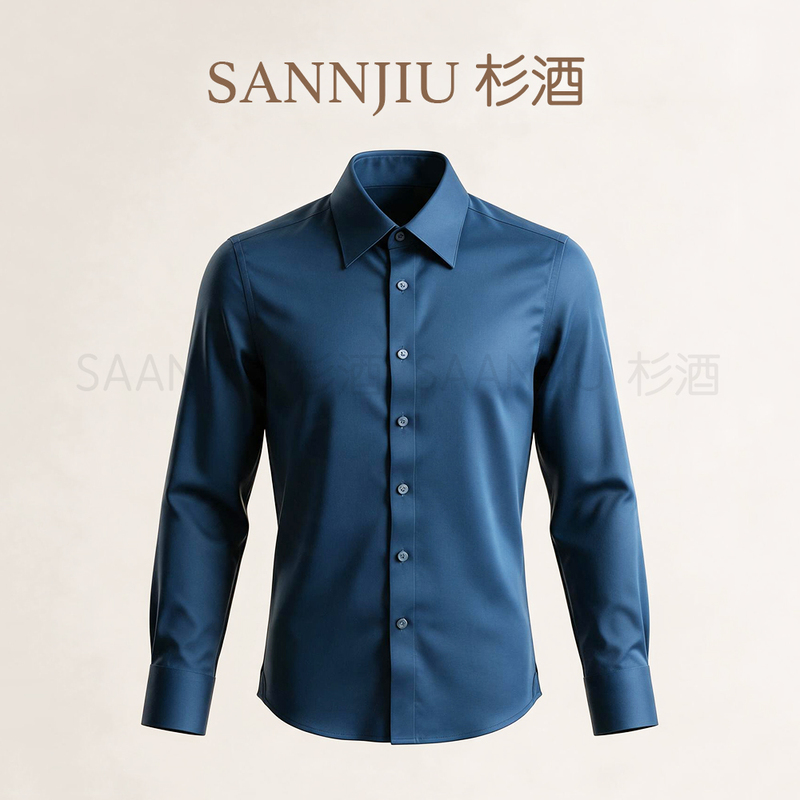 Sj【British-Style Large Pointed Collar】"Plant Silk" Waist-Cinching Business Anti-Wrinkle Stretch Slim-Fit Long-Sleeve Shirt for Men