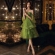 Evening dress skirt female banquet temperament green sling high-end birthday princess dress small senior host dress winter