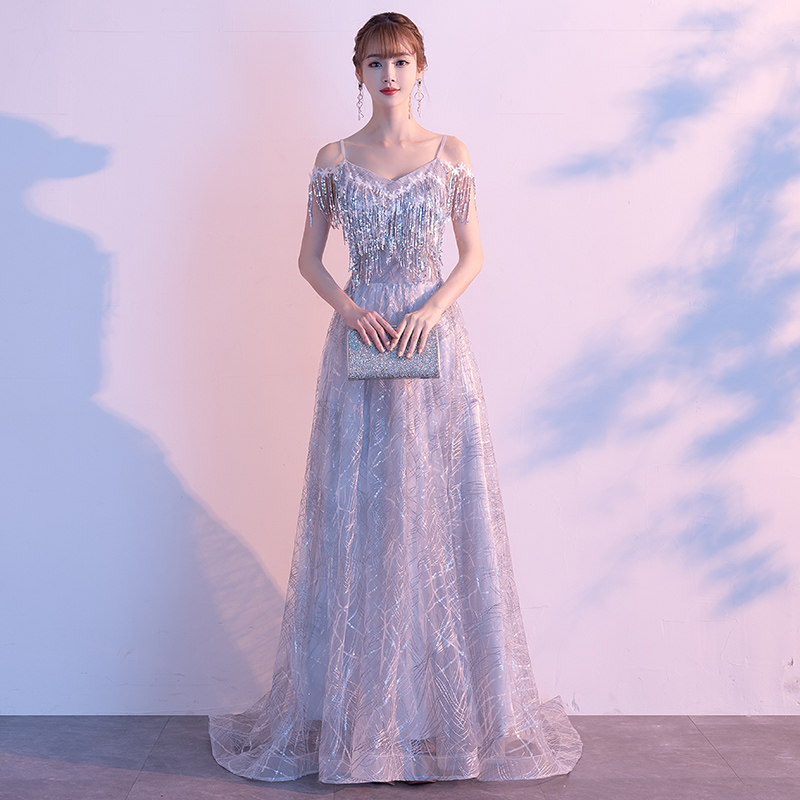 Evening dress women's banquet 2021 new elegant slim host long choir dress dress solo