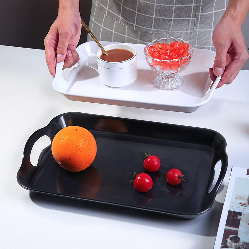 Depan White Black Tea Tray Home Bread Cake Pan Imitation Porcelain Melamine Plastic Rectangular Guesthouse Hotel Water Glass