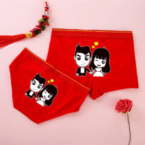 Couple underwear cotton set red cartoon cute simple red year Mens Womens triangle creative double