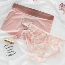 Couple underwear summer ice silk sexy breathable passion lace sex confusing couple pair breathable sweet breifs
