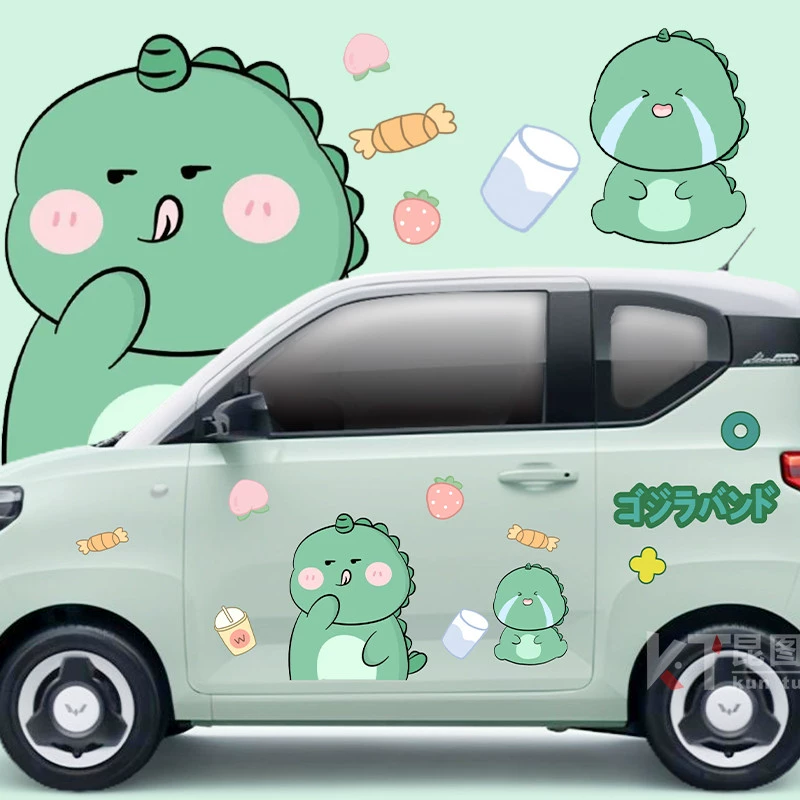 đề can dán xe ô tô Nhãn dán xe ô tô Wuling Hongguang miniev trang trí khủng long nhỏ dễ thương Leviathan Chery nhãn dán xe kem tem xe ô tô thể thao tem dán kính lái ô tô 