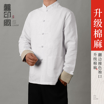 Old Print Tang Dress Mens Blouses High-end Cotton Hemp China Wind Long Sleeve Casual Spring Autumn style Improved tray clasp jacket
