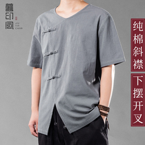 Chinese Wind Tang Dress Short Sleeve Youth Summer Cotton Linen T-shirt Mens Ancient Wind Mens Clothing Hanfu Pan Button Loose Half Sleeve Tide