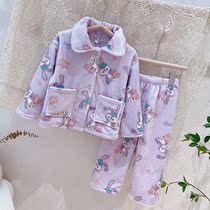 Girls pajamas autumn winter clothing 2021 new foreign style little girl star Dew flannel childrens home clothing set