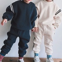 Korean version of winter clothes new childrens suits for boys and girls fashionable fleece sports leisure split dress pants two-piece set 2