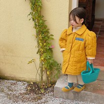 Korean childrens clothing 2021 Winter new girl cotton padded thick quilting long yellow cotton-padded jacket Korean warm coat