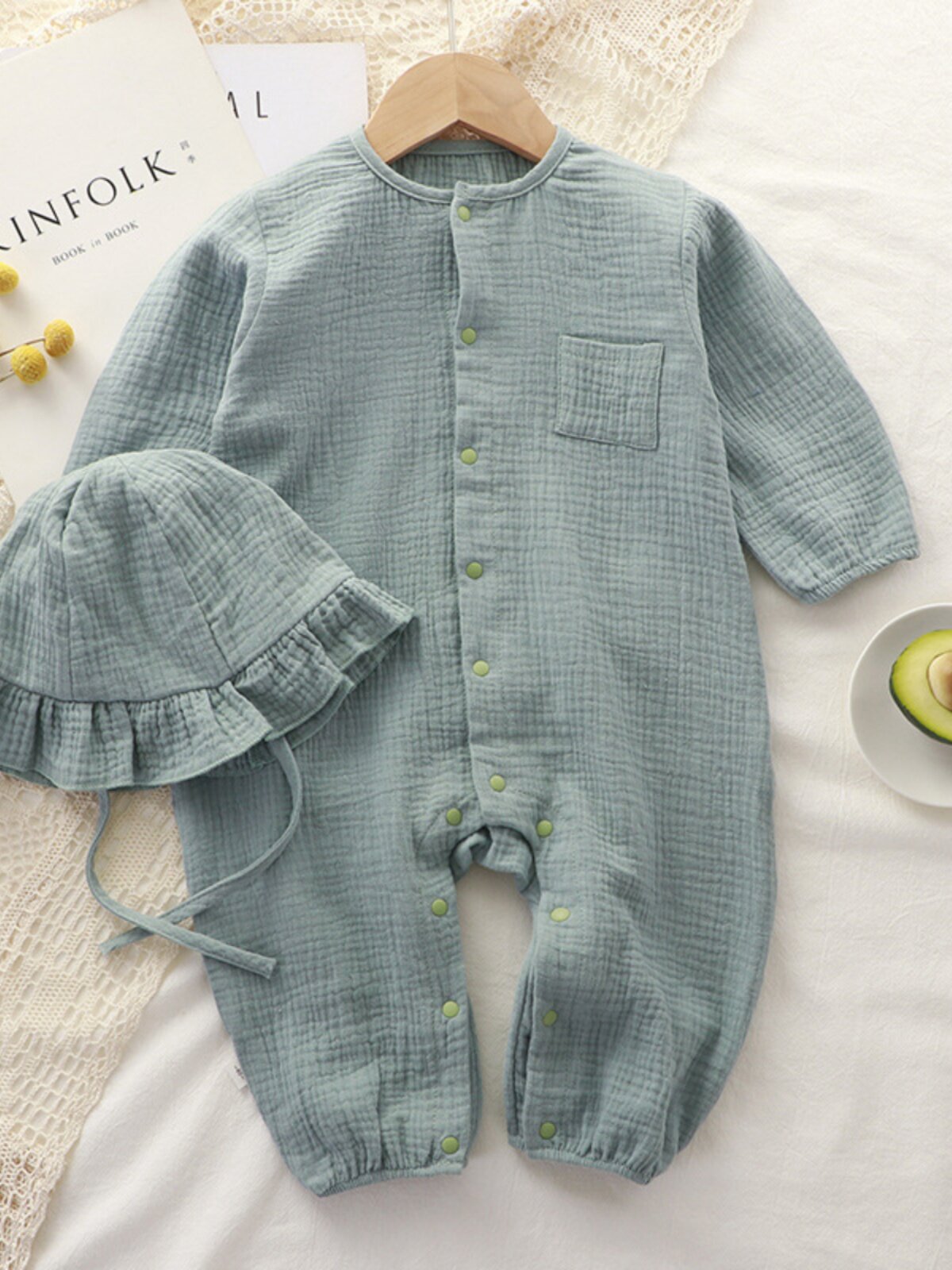BABY COTTON YARN CLOTHES SPRING AND AUTUMN THIN ONESIES MALE AND FEMALE BABIES FOUR SEASONS LONG SLEEVE HAYI NEWBORN BREATHABLE CLIMBING CLOTHES