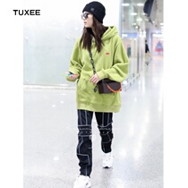 TUXEE2020 spring Bell Chuxi with green letter hooded sweater women pullover long sleeve loose bf wind