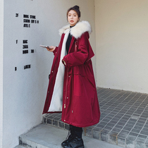 New year Red Pike suit 2021 new female winter long coat oversize plus velvet padded Christmas cotton suit