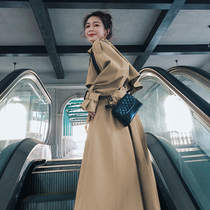 Trench coat womens long 2021 Spring and Autumn New Korean version of loose senior sense English khaki small man coat