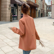 Orange blazer womens spring and autumn 2021 New Korean version of loose English style casual thin senior sense small suit