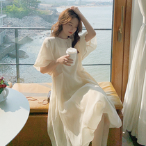 French gentle wind dress female summer 2021 new super fairy bubble sleeve first love skirt forest retro fairy skirt