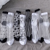 Crystal Socks 2021 New Female Cotton Bottom Ice Silk Letters Cc Mesh Red Fiberglass Middle Cylinder Girl Pure Cotton Bottom Redith Summer