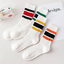 Socks Mens All-cotton Thickened Red Blue Striped Midbarrel Socks Fall Sports Tooling Port Wind Day 100 Hitch Pile Socks Socks