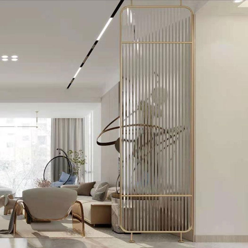 Light luxury wrought iron stainless steel Changhong glass partition porch simple modern dining room decoration living room screen partition wall