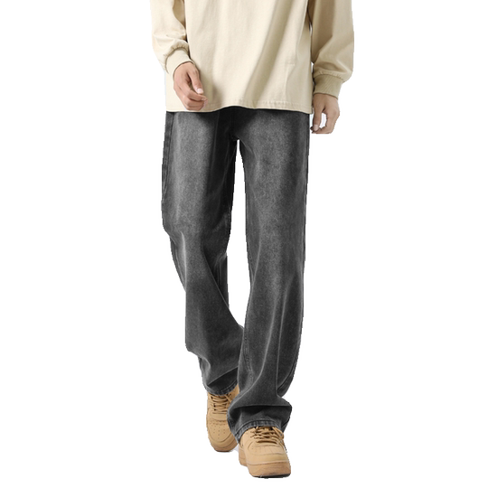 Wassup Tenet American Style Trendy Washed Jeans for Men, Autumn Loose Fit Couple Straight Casual Versatile Long Pants