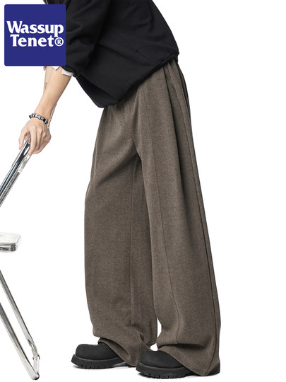 Wassup Tenet American Retro Pleated Straight Casual Pants for Men, Autumn Trendy Brand Couple Loose Wide-Leg Trousers