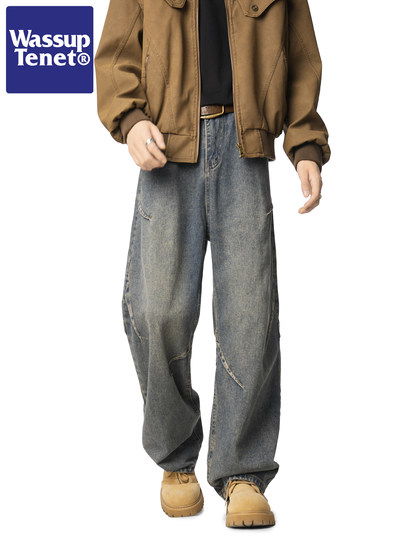 Wassup Tenet Loose Retro Jeans Men's Summer Draped Floor-Length Wide-Leg Straight Washed Long Pants