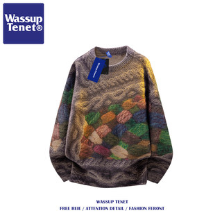 Wassup Tenet American-Style Colorful Jacquard Crew Neck Sweater for Men, Autumn and Winter Design, Warm Knitwear Jacket