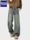 Wassup Tenet American-Style Washed Whiskered Jeans for Men, Autumn Trendy High Street Straight Loose Casual Long Pants