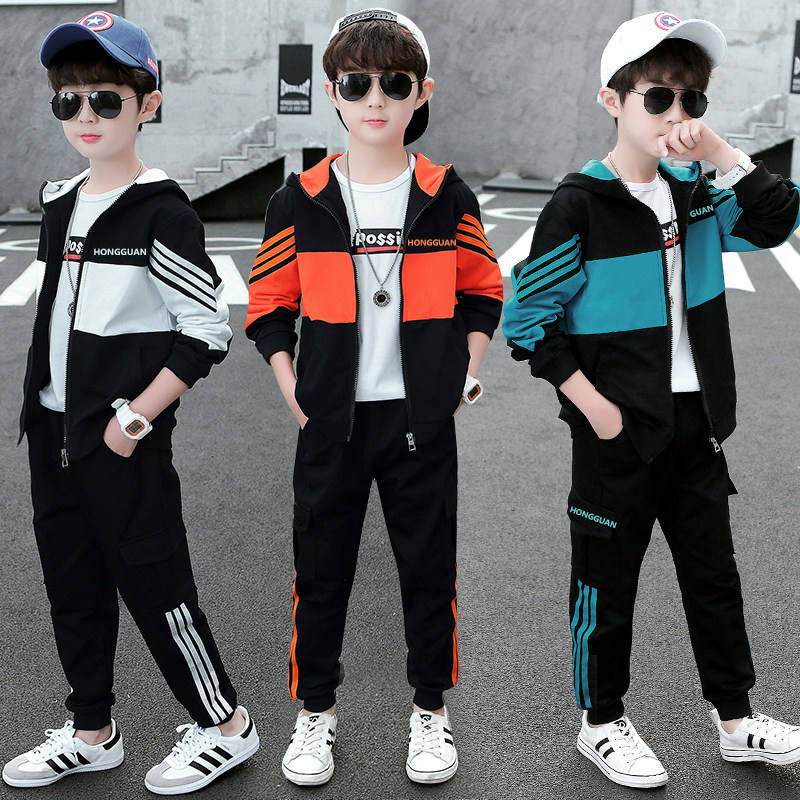 Step Diane tread children suit boy sports pure cotton spring autumn clothing tide CUHK youngist handsome young boy three sets