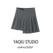 Gray pleated skirt 2020 new asymmetric design high waist slim cover hip A- line dress