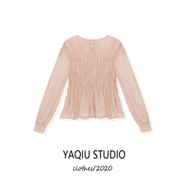 Customized sweet pink coat female spring and autumn bubble sleeves waist thin foreign-style small shirt