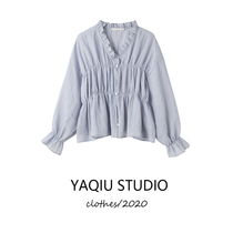 Lace Lotus sleeve fairy shirt female Korean version Long Sleeve design sense niche shirt summer