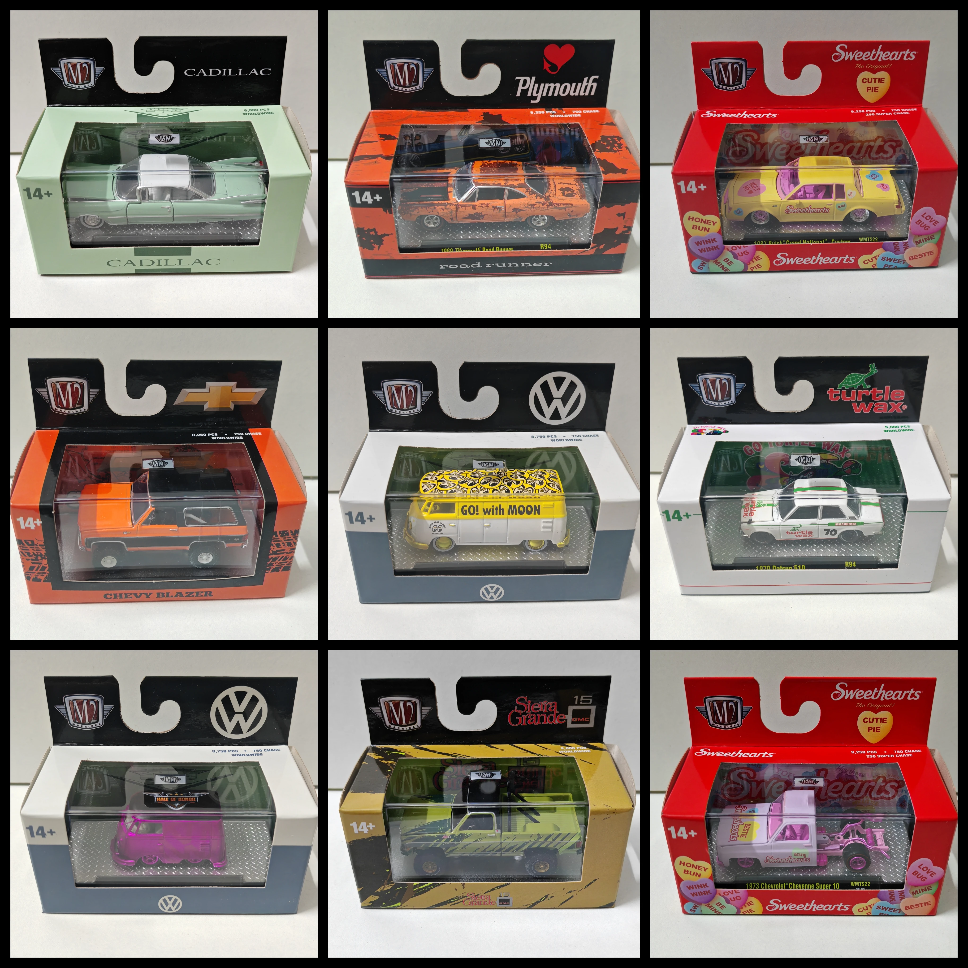 1/64М2 Datsun Chevrolet GMC Pickup Ford Mustang Plymouth Buick Cadillac Van