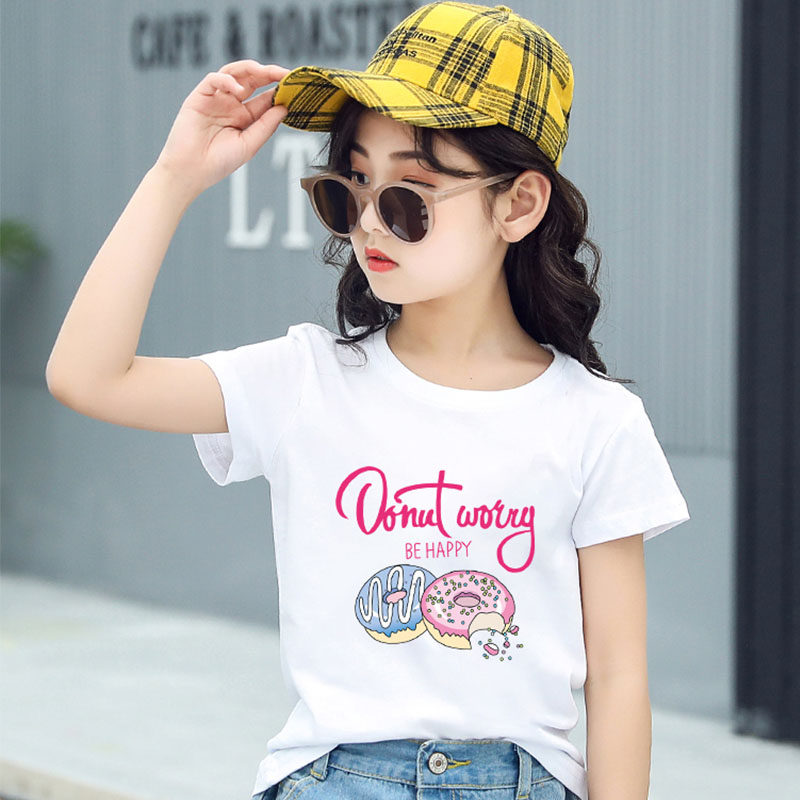 Girl T-shirt Short Sleeve Pure Cotton 2022 New Summer Dress Children Foreign Pie Half Sleeve Blouse Big Boy White T-Shirt Tide