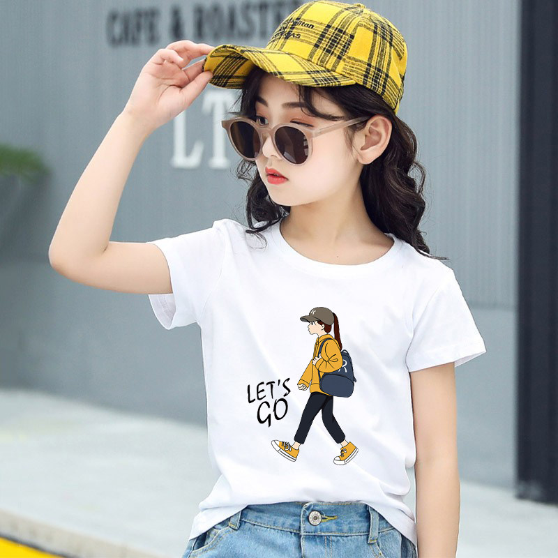 Girl White T-shirt Short Sleeve Pure Cotton 2022 New Foreign Pie Children Half Sleeve Blouse Big Boy Summer Dress T-shirt Tide