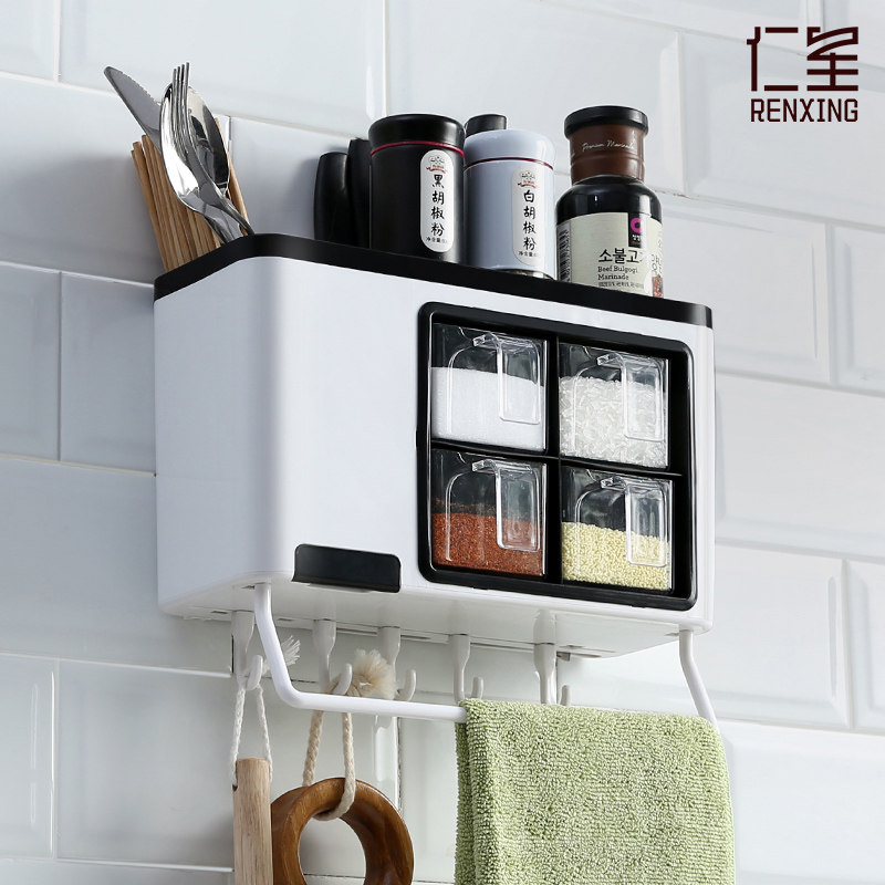 Free Punching Kitchen Shelving for home seasonings containing box wall-mounted cookware Supplies appliances Nail-Free Pendant Racks