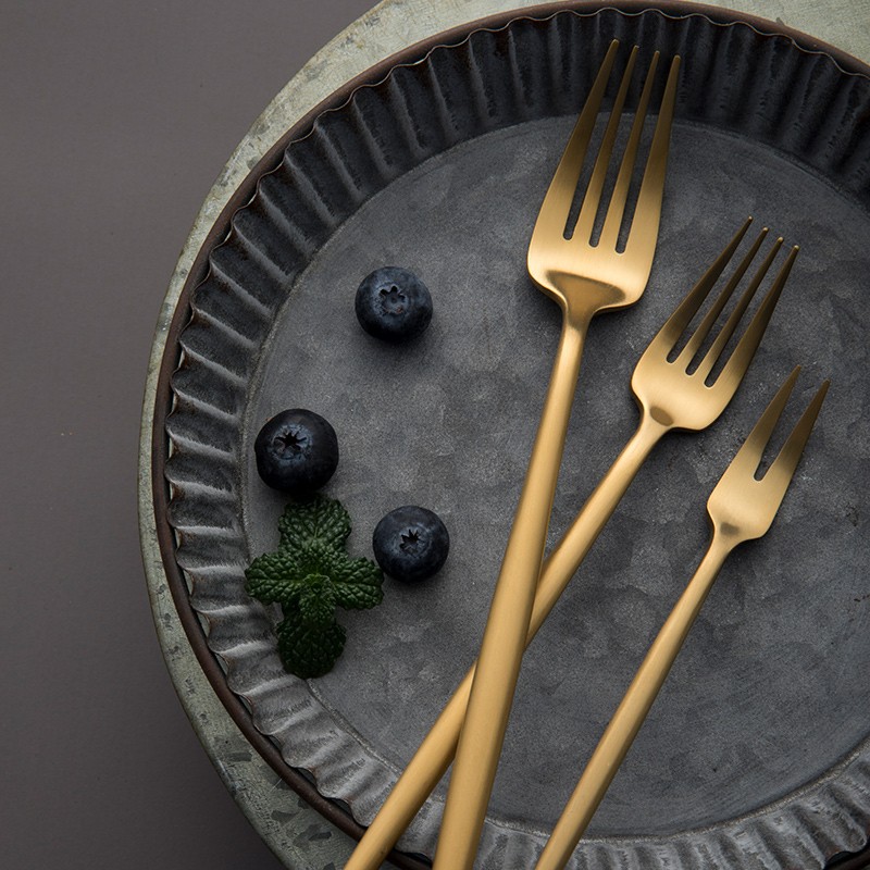Steak knife, fork and spoon set Nordic ins style advanced western tableware dessert cake special golden three-piece set