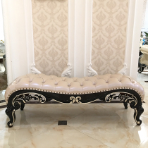  European-style leather bed tail stool Solid wood carved sofa stool bed sofa bedroom villa furniture New furniture Simple stool