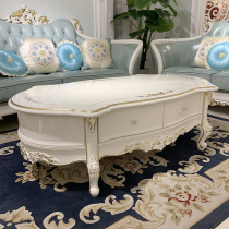  European-style solid wood carved coffee table TV cabinet combination living room piano paint pearlescent white modern minimalist suite furniture