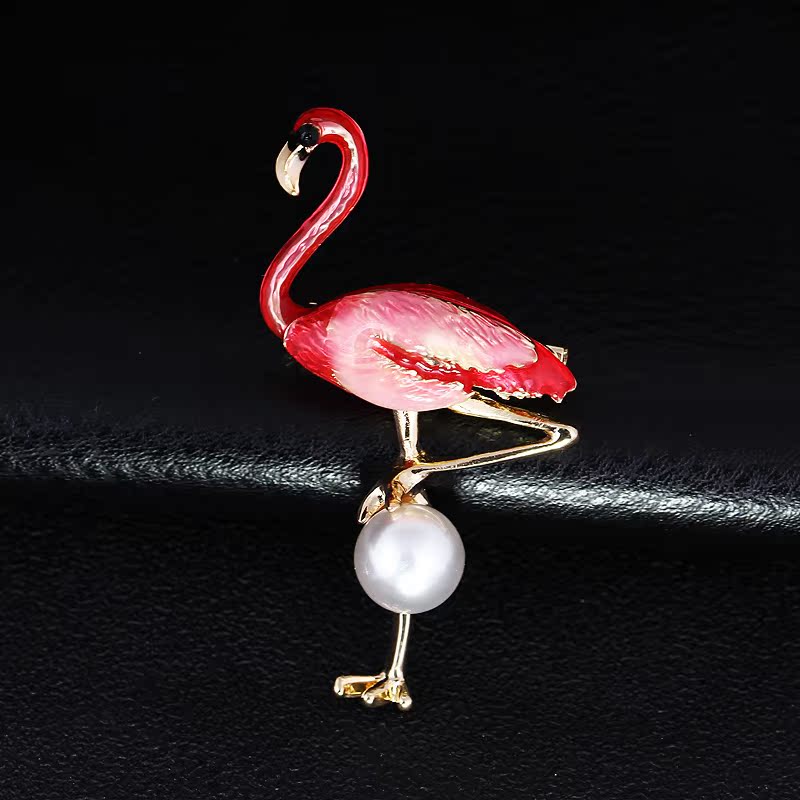 Từ trang trí phiên bản tiếng Hàn tốt của thời trang gốc sơn dầu flamingo ngọc trai trâm cài phụ kiện DIY phụ kiện trống cài áo vest nam