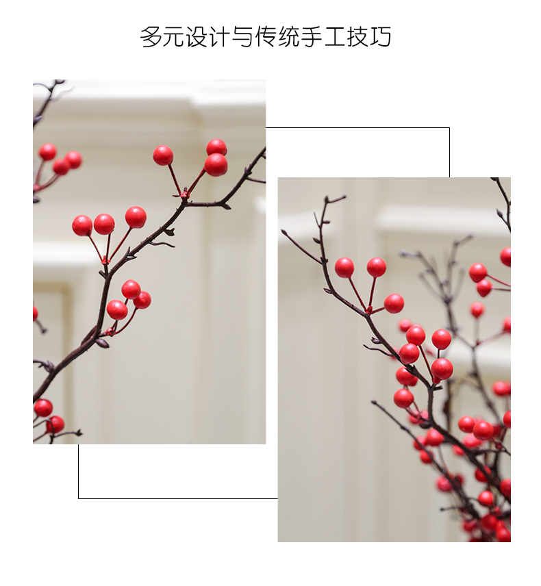 High - grade large branches of red berry fruit wutong fruit large ground dried flowers floral furnishing articles pottery decorative flower arrangement