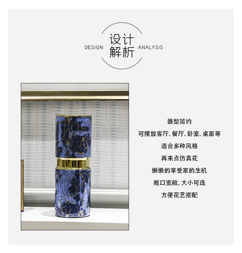 Jingdezhen light key-2 luxury ceramic vase mesa golden waist flower arranging hotel household soft adornment sitting room furnishing articles