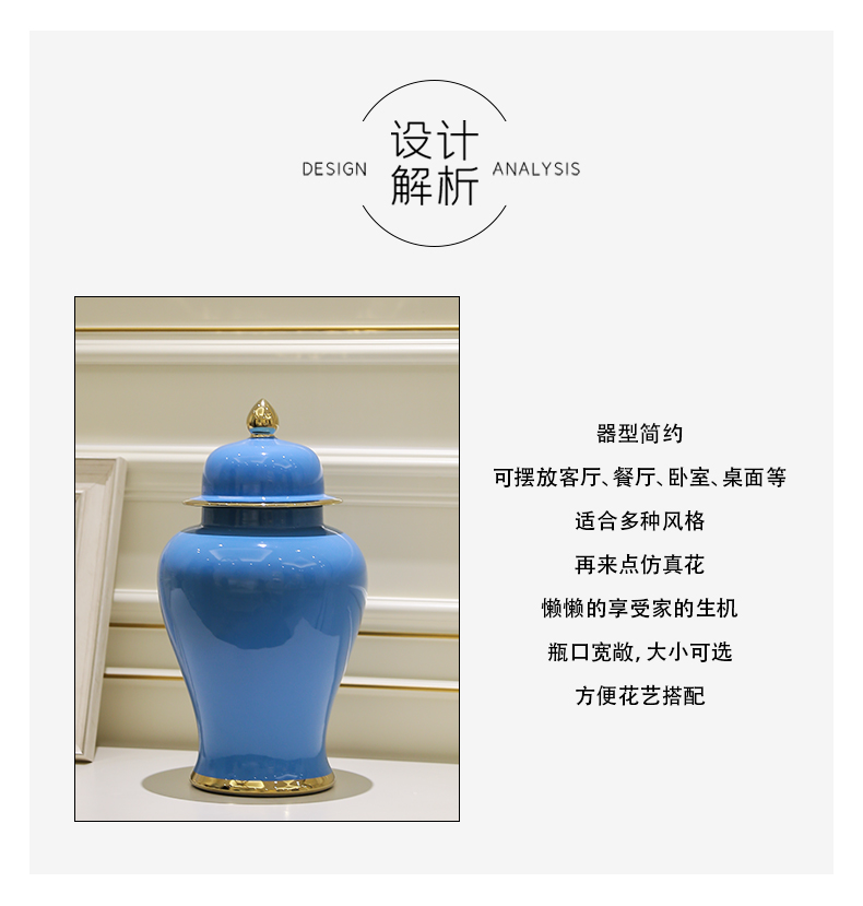 Jingdezhen new Chinese style is contracted, general tank mesa gold - plated vase ceramic restaurant TV ark, furnishing articles hydroponic flowers