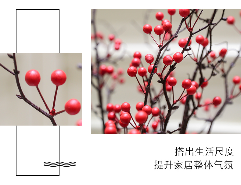 High - grade large branches of red berry fruit wutong fruit large ground dried flowers floral furnishing articles pottery decorative flower arrangement