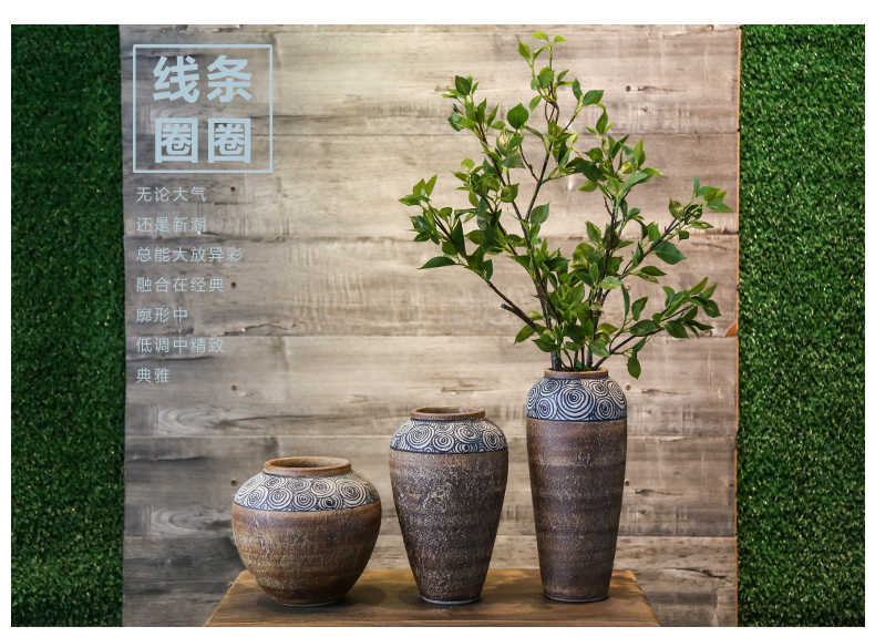 Coarse pottery vase retro mesa jingdezhen household flower earthenware jar creative ceramic sitting room adornment is placed
