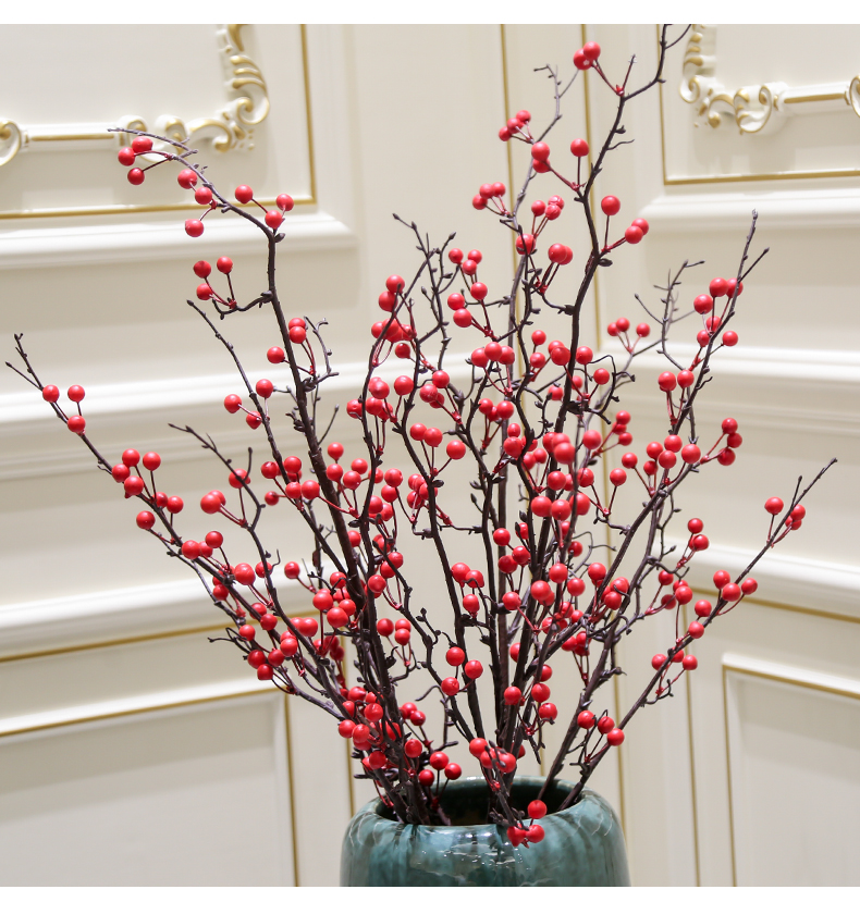 High - grade large branches of red berry fruit wutong fruit large ground dried flowers floral furnishing articles pottery decorative flower arrangement