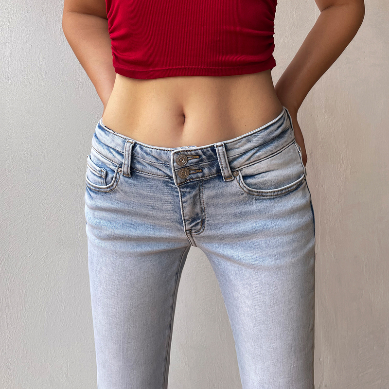 Original American Retro Millennium Hot Girl Ultra-Low-Waist Jeans for Women, Spring and Summer Light Blue Flared Slim-Fit Long Pants