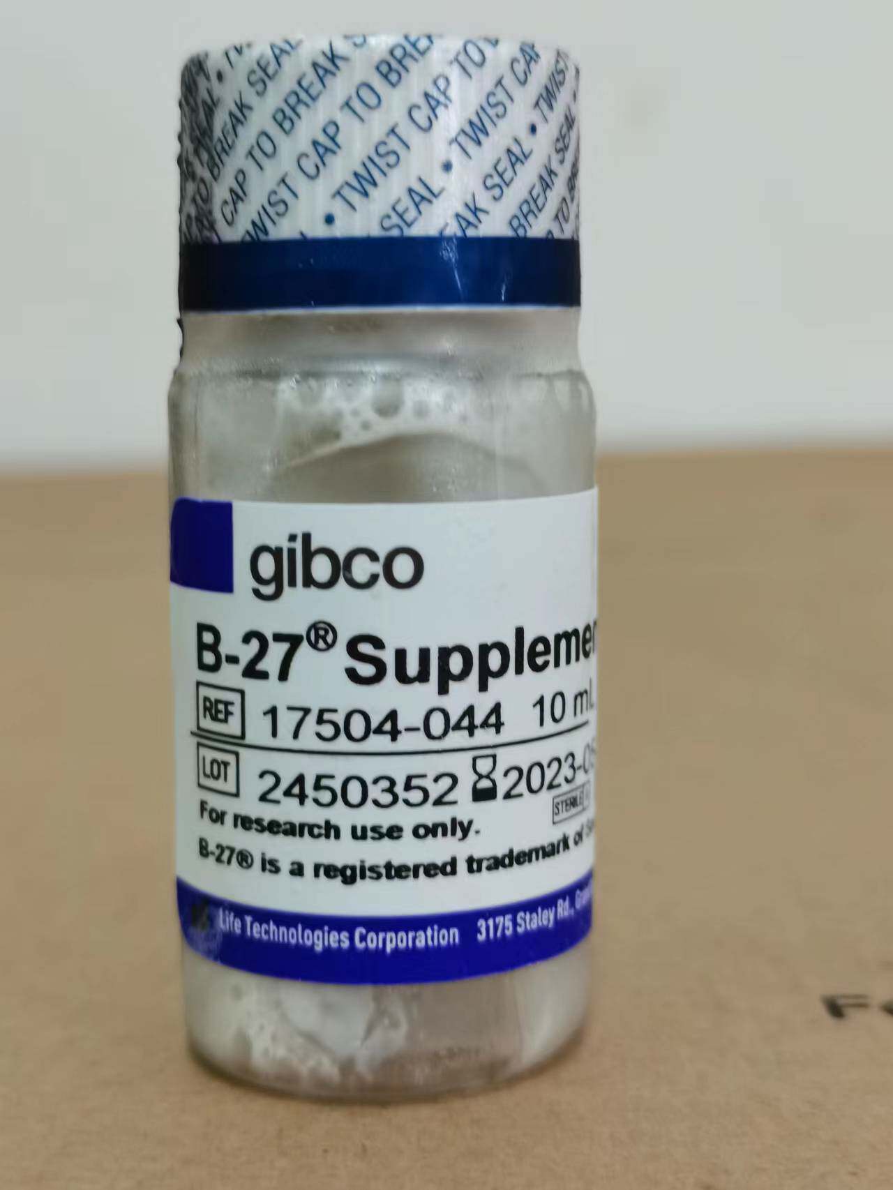 含票Gibco17504044 B-27无血清添加剂 (50X) B27 17504-044  10ml