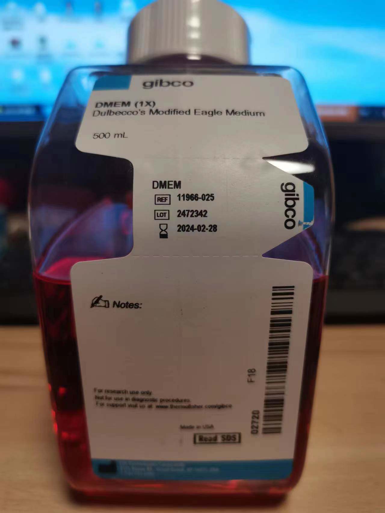 Gibco11966025 DMEM培养基 不含葡萄糖丙酮酸钠 11966-025 500ml