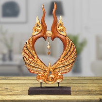 Animal solid wood decorations living room wooden home accessories porch teak Thai Dragon and Phoenix gold foil copper bell ornaments